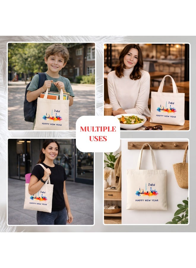 PRINTSHOP4ME New Year Cotton Bag With Dubai Design-Eco-Friendly Canvas Cotton Tote Bag With Printed For Women-Reusable Bag,Party Gift Idea And Cotton Gift Bag - Image 4